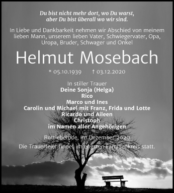 Traueranzeige von Helmut Mosebach von Wochenspiegel Sangerhausen