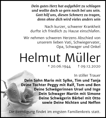 Traueranzeige von Helmut Müller von Super Sonntag Wittenberg