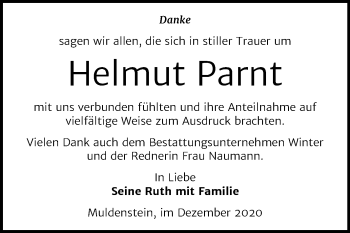 Traueranzeige von Helmut Parnt von Mitteldeutsche Zeitung Bitterfeld
