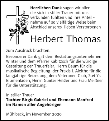 Traueranzeige von Herbert Thomas von Mitteldeutsche Zeitung Bitterfeld