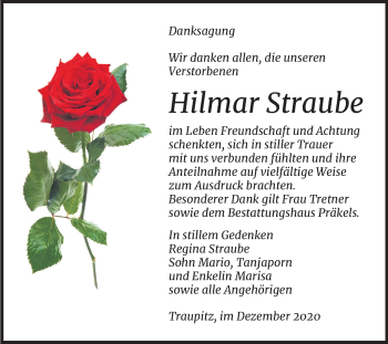 Traueranzeige von Hilmar Straube von Mitteldeutsche Zeitung Zeitz