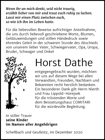 Traueranzeige von Horst Dathe von Mitteldeutsche Zeitung Zeitz
