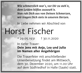 Traueranzeige von Horst Fischer von Mitteldeutsche Zeitung Halle/Saalkreis