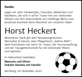 Traueranzeige von Horst Heckert von Mitteldeutsche Zeitung Bernburg