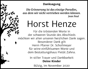Traueranzeige von Horst Henze von Mitteldeutsche Zeitung Wittenberg