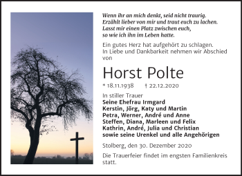 Traueranzeige von Horst Polte von Mitteldeutsche Zeitung Sangerhausen