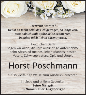 Traueranzeige von Horst Poschmann von Super Sonntag Zeitz