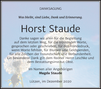 Traueranzeige von Horst Staude von Mitteldeutsche Zeitung Weißenfels