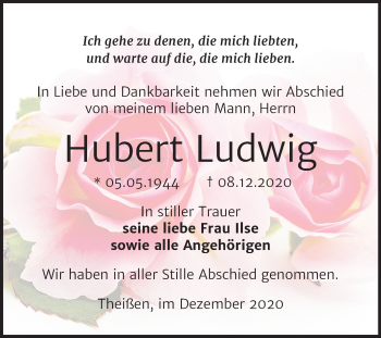 Traueranzeige von Hubert Ludwig von Mitteldeutsche Zeitung Zeitz