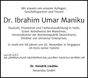 Traueranzeige von Ibrahim Umar Maniku von Mitteldeutsche Zeitung Halle/Saalkreis