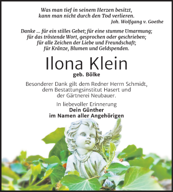 Traueranzeige von Ilona Klein von Super Sonntag Wittenberg
