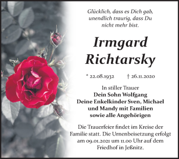 Traueranzeige von Irmgard Richtarsky von Mitteldeutsche Zeitung Bitterfeld