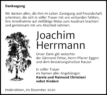 Traueranzeige von Joachim Herrmann von Mitteldeutsche Zeitung Quedlinburg