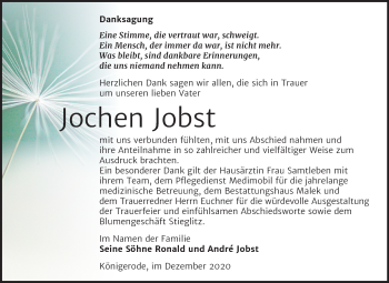 Traueranzeige von Jochen Jobst von Mitteldeutsche Zeitung Quedlinburg