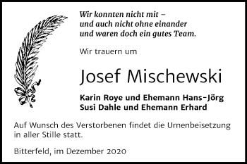 Traueranzeige von Josef Mischewski von Mitteldeutsche Zeitung Bitterfeld
