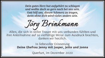 Traueranzeige von Jörg Brinkmann von Mitteldeutsche Zeitung Merseburg/Querfurt