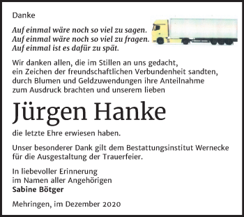 Traueranzeige von Jürgen Hanke von Mitteldeutsche Zeitung Aschersleben