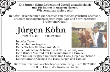 Traueranzeige von Jürgen Köhn von Super Sonntag Dessau-Roßlau