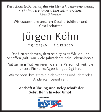 Traueranzeige von Jürgen Köhn von Super Sonntag Dessau-Roßlau
