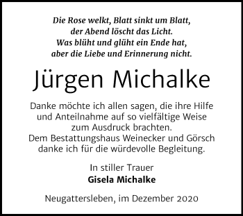 Traueranzeige von Jürgen Michalke von Super Sonntag Bernburg