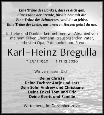 Traueranzeige von Karl-Heinz Bregulla von Mitteldeutsche Zeitung Wittenberg