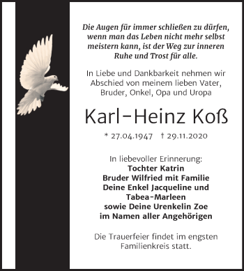 Traueranzeige von Karl-Heinz Koß von Mitteldeutsche Zeitung Merseburg/Querfurt
