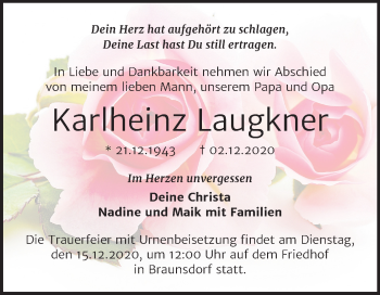 Traueranzeige von Karlheinz Laugkner von Mitteldeutsche Zeitung Merseburg/Querfurt