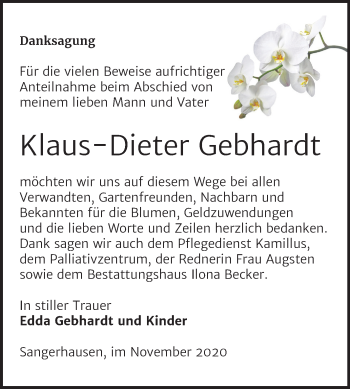 Traueranzeige von Klaus-Dieter Gebhardt von Mitteldeutsche Zeitung Sangerhausen