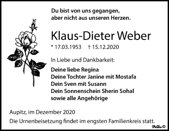 Traueranzeige von Klaus-Dieter Weber von Mitteldeutsche Zeitung Weißenfels
