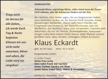 Traueranzeige von Klaus Eckardt von Wochenspiegel Weißenfels