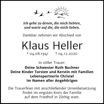 Traueranzeige von Klaus Heller von Mitteldeutsche Zeitung Halle/Saalkreis