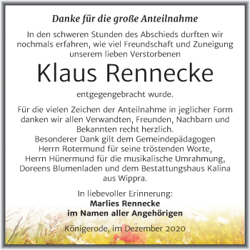Traueranzeige von Klaus Rennecke von Super Sonntag Quedlinburg