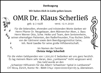 Traueranzeige von Klaus Scherließ von Super Sonntag Köthen