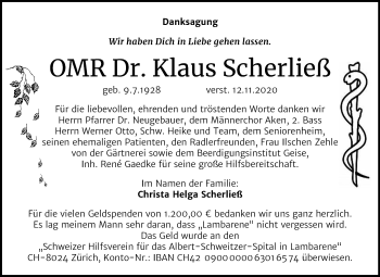 Traueranzeige von Klaus Scherließ von Mitteldeutsche Zeitung Köthen