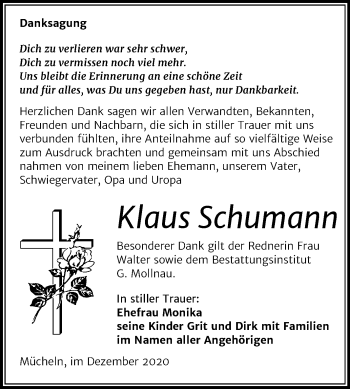 Traueranzeige von Klaus Schumann von Mitteldeutsche Zeitung Merseburg/Querfurt