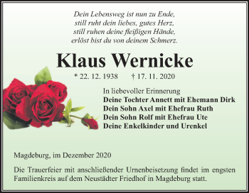Traueranzeige von Klaus Wernicke von Mitteldeutsche Zeitung Wittenberg