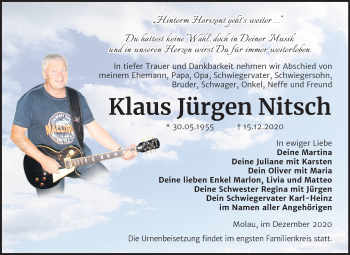 Traueranzeige von Klaus Jürgen Nitsch von Wochenspiegel Naumburg/Nebra