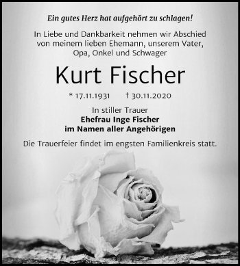Traueranzeige von Kurt Fischer von Mitteldeutsche Zeitung Bitterfeld