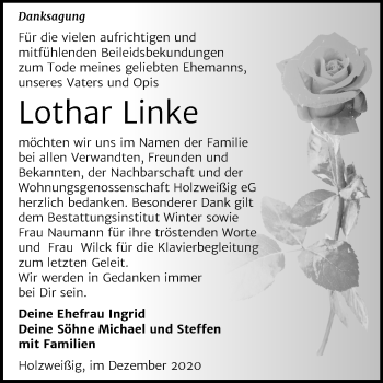 Traueranzeige von Lothar Linke von Mitteldeutsche Zeitung Bitterfeld