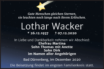 Traueranzeige von Lothar Wacker von Mitteldeutsche Zeitung Merseburg/Querfurt