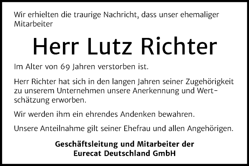  Traueranzeige für Lutz Richter vom 02.12.2020 aus Wochenspiegel Bitterfeld