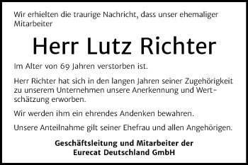 Traueranzeige von Lutz Richter von Wochenspiegel Bitterfeld