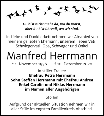Traueranzeige von Manfred Herrmann von Wochenspiegel Weißenfels