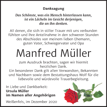 Traueranzeige von Manfred Müller von Mitteldeutsche Zeitung Weißenfels