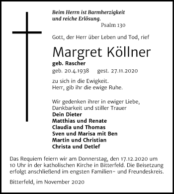Traueranzeige von Margret Könner von Wochenspiegel Bitterfeld
