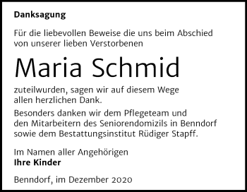 Traueranzeige von Maria Schmid von Mitteldeutsche Zeitung Mansfelder Land