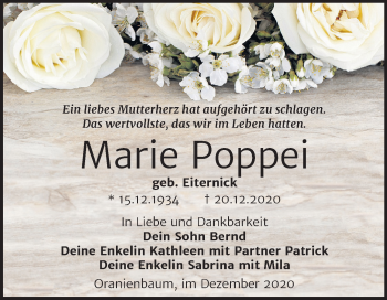 Traueranzeige von Marie Poppei von Mitteldeutsche Zeitung Wittenberg