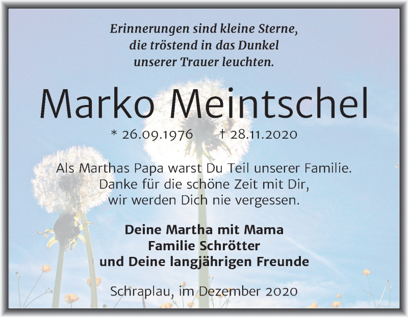  Traueranzeige für Marko Meintschel vom 09.12.2020 aus Mitteldeutsche Zeitung Merseburg/Querfurt