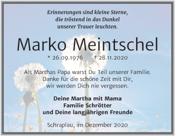 Traueranzeige von Marko Meintschel von Mitteldeutsche Zeitung Merseburg/Querfurt