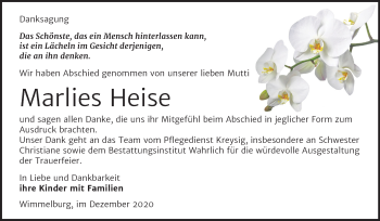 Traueranzeige von Marlies Heise von Mitteldeutsche Zeitung Mansfelder Land